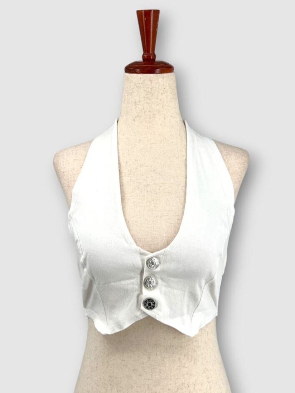 Princess Polly White Halter Crop Top Tie Back Button Front Vest US Size 4